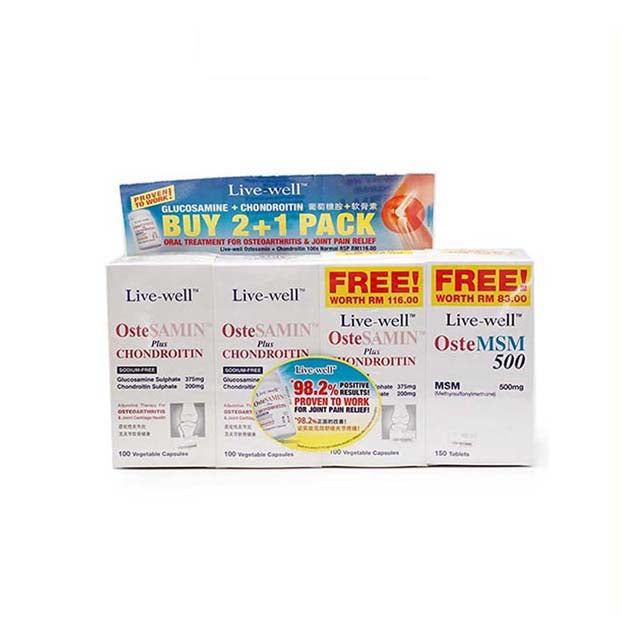 LIVE WELL OSTESAMIN PLUS CHONDROITIN 100SX3 + OSTEMSM 500MG 150S