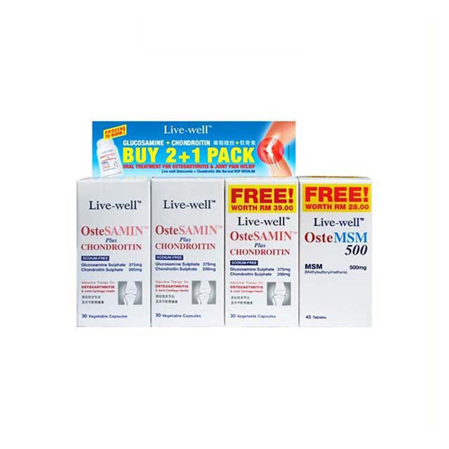 LIVE WELL OSTESAMIN PLUS CHONDROITIN 30SX3 + OSTEMSM 500MG 45S