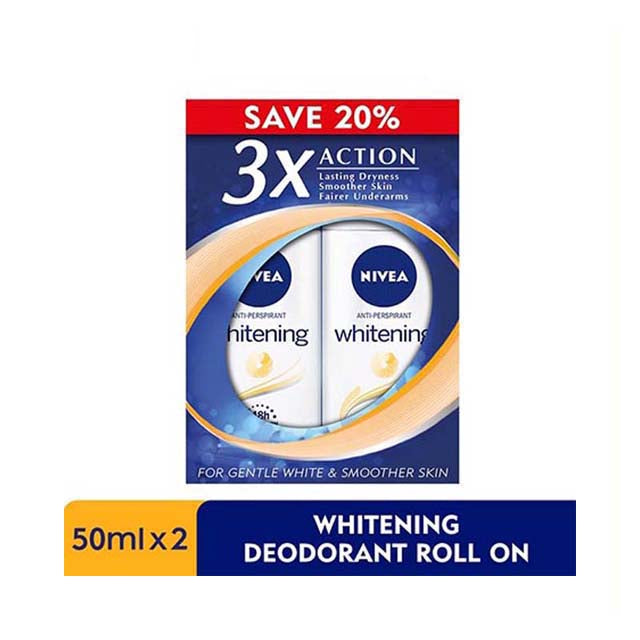 NIVEA DEODORANT WHITENING PORE MINIMIZER ROLL ON 50ML 2S