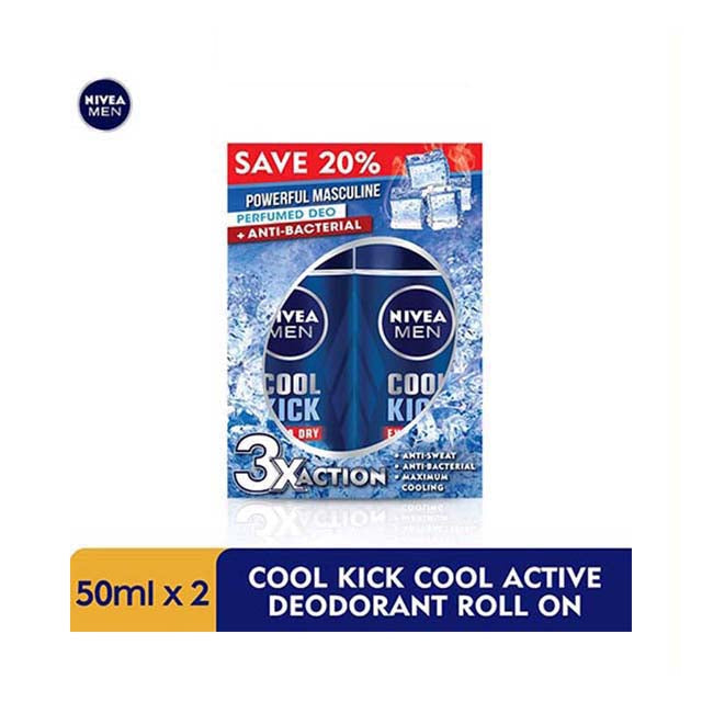 NIVEA FOR MEN DEODORANT COOL KICK ROLL ON 50ML 2S