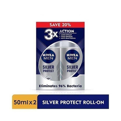 NIVEA FOR MEN DEODORANT SILVER PROTECT ROLL ON 50ML 2S
