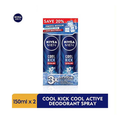 NIVEA FOR MEN DEODORANT COOL KICK SPRAY 150ML 2S