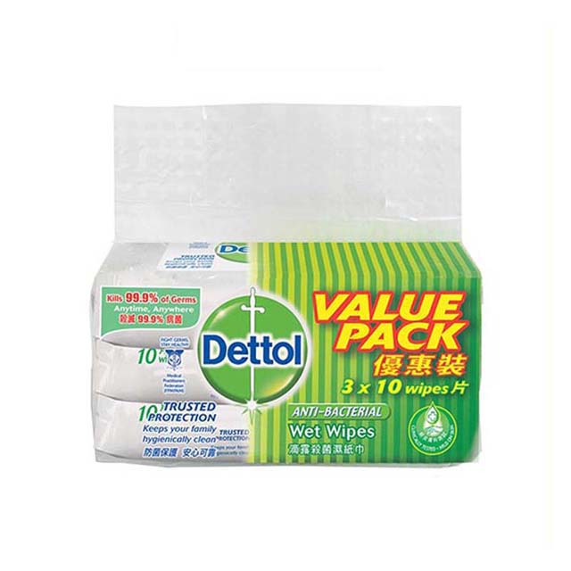 DETTOL WIPES ANTIBACTERIAL 10SX3