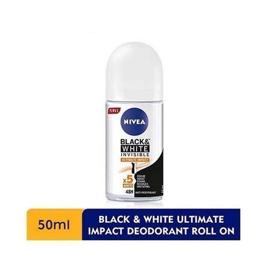 NIVEA DEODORANT FEMALE BLACK & WHITE ULTIMATE IMPACT ROLL ON 50ML