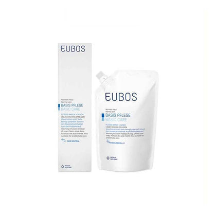 EUBOS BASIC LIQUID WASH EMULSION FRAGRANCE FREE BLUE 400ML + REFILL 400ML