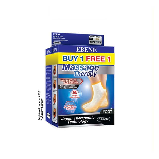 EBENE BIO RAY FOOT SOCK MASSAGE WOMEN BLACK/BEIGE SHORT TWIN PACK