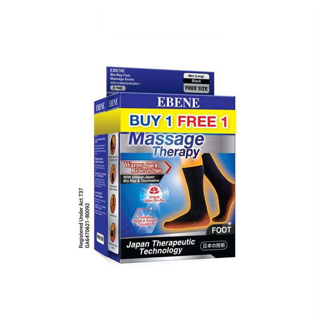 EBENE BIO RAY FOOT SOCK MASSAGE MEN- BLACK/GREY LONG TWIN PACK