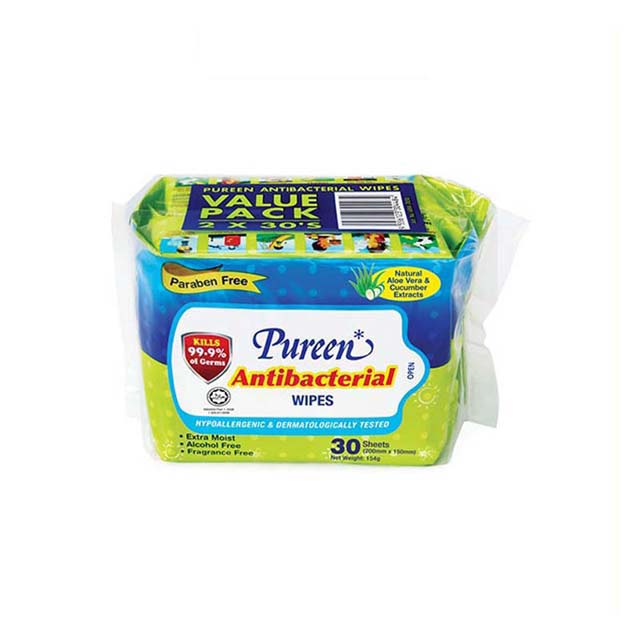 PUREEN ANTIBACTERIAL WIPES 30SX2
