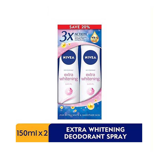 NIVEA DEODORANT EXTRA WHITE SPRAY 150ML 2S
