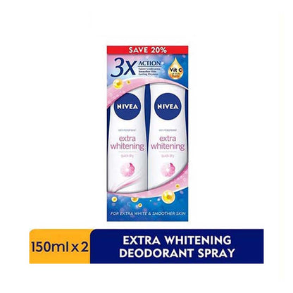 NIVEA DEODORANT EXTRA WHITE SPRAY 150ML 2S