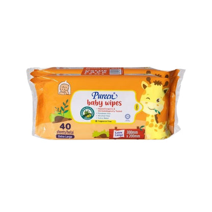 PUREEN BABY WIPES FRAGRANCE-FREE EXTRA LARGE 40SX2