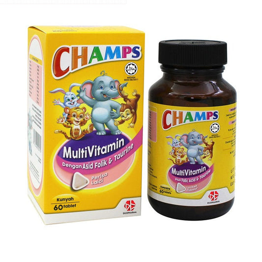 CHAMPS MULTIVITAMIN WITH TAURINE CHEWABLE LYCHEE 60S
