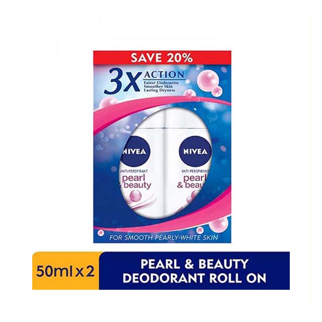 NIVEA DEODORANT PEARL N BEAUTY ROLL ON 50ML 2S