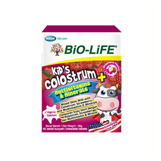 BIO-LIFE KIDS COLOSTRUM + MULTIVITAMINS & MINERALS CHEWABLE STRAWBERRY 60S