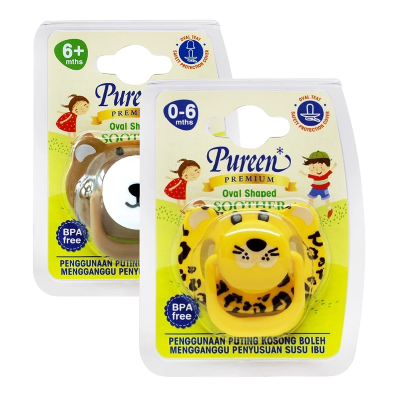 PUREEN PREMIUM OVAL SHAPED SOOTHER BPA-FREE (BEAR/LEOPARD) 0-6MONTHS+