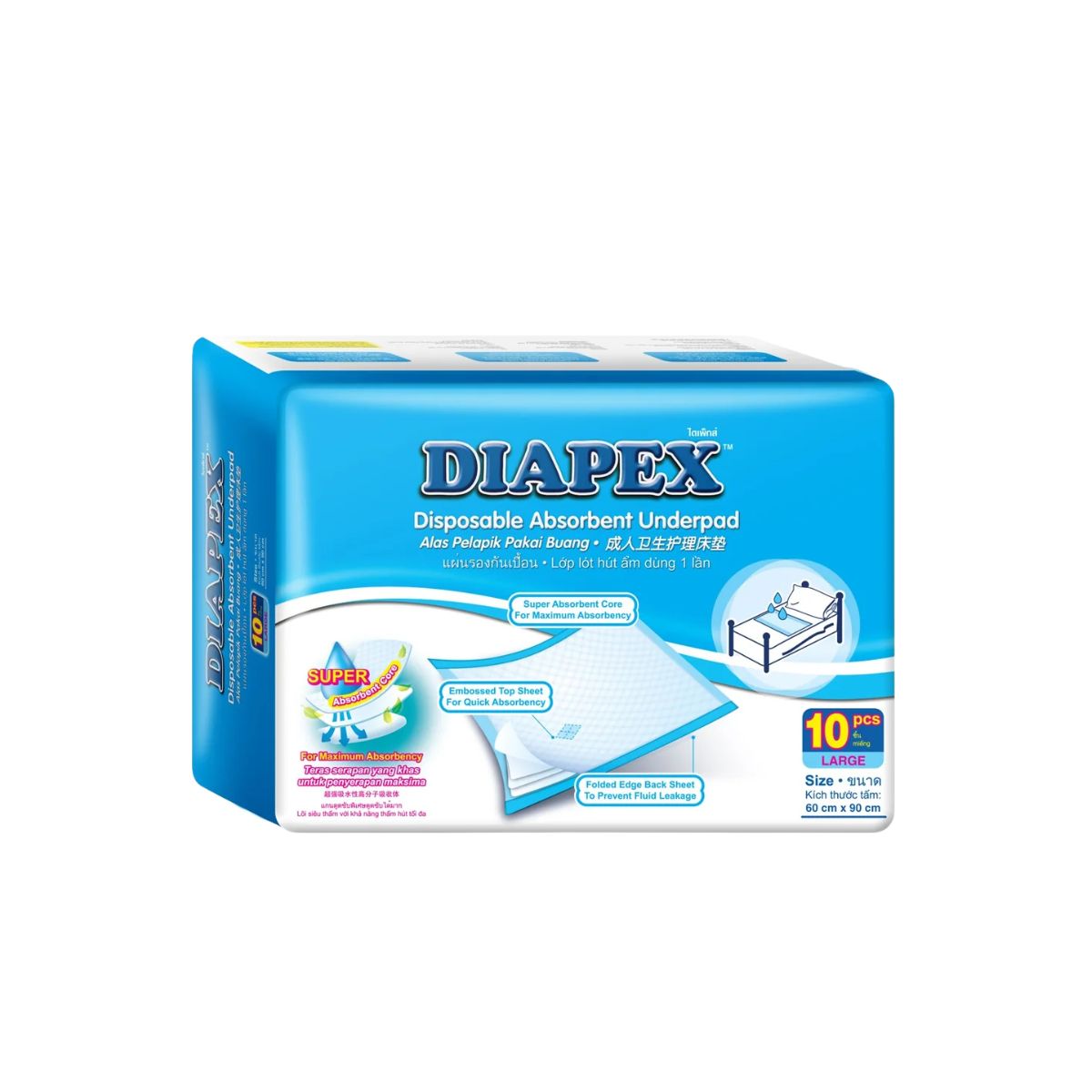 DIAPEX BASIC DISPOSABLE UNDERPAD 10S 60X90CM