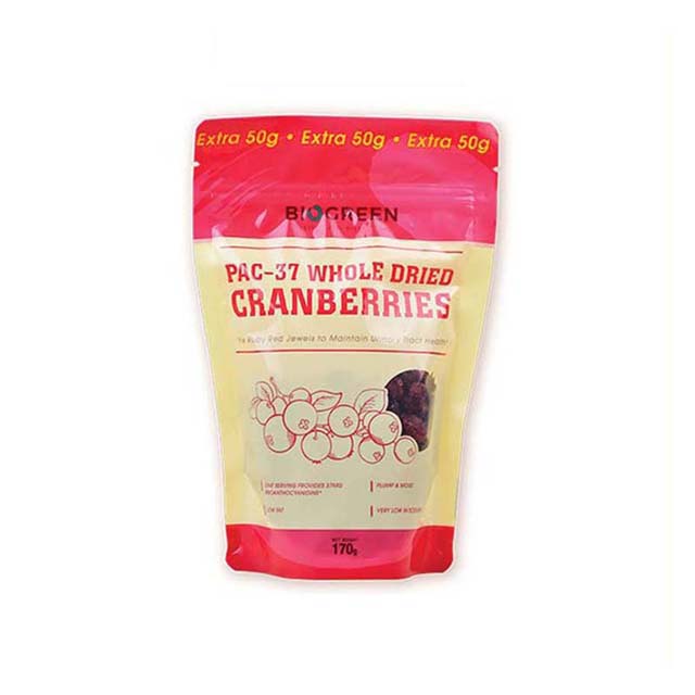 BIOGREEN PAC 37 WHOLE DRIED CRANBERRIES 170G