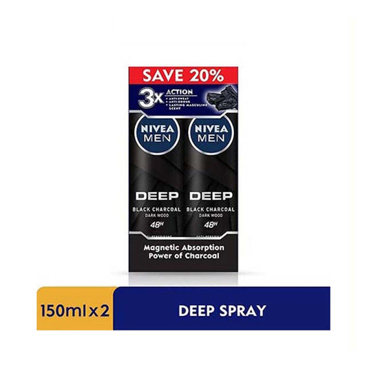 NIVEA FOR MEN DEODORANT DEEP DARKWOOD MAXXTECH SPRAY 150ML 2S
