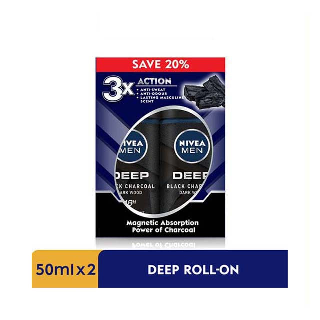 NIVEA FOR MEN DEODORANT DEEP DARKWOOD MAXXTECH ROLL ON 50ML 2S