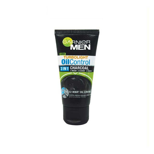GARNIER MEN TURBO LIGHT OIL CONTROL 3 IN 1 CHARCOAL FACIAL WASH 100ML