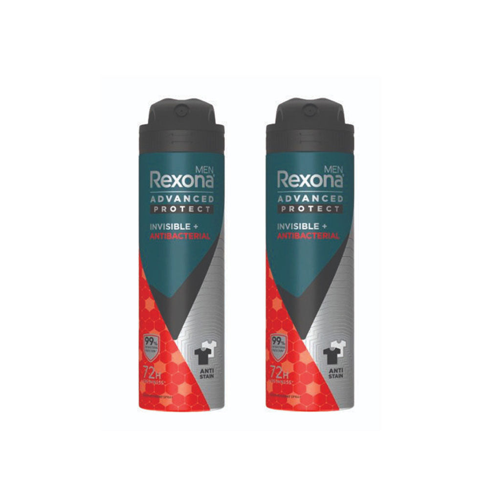 REXONA MEN DEODORANT SPRAY ADVANCED PROTECT INVISIBLE+ANTIBACTERIAL 135ML 2S