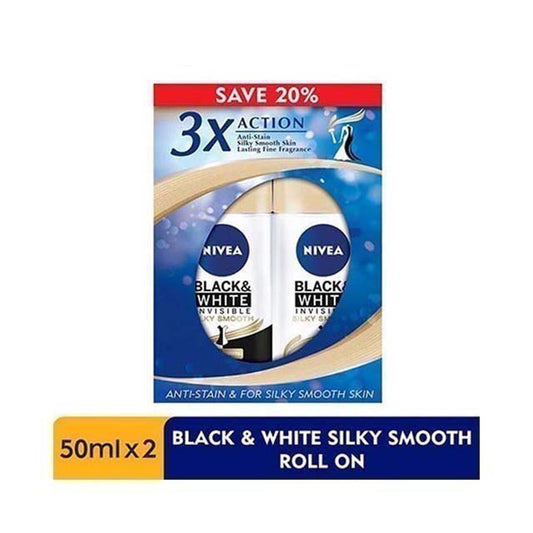 NIVEA DEODORANT BLACK&WHITE SILKY SMOOTH ROLL ON 50ML 2S