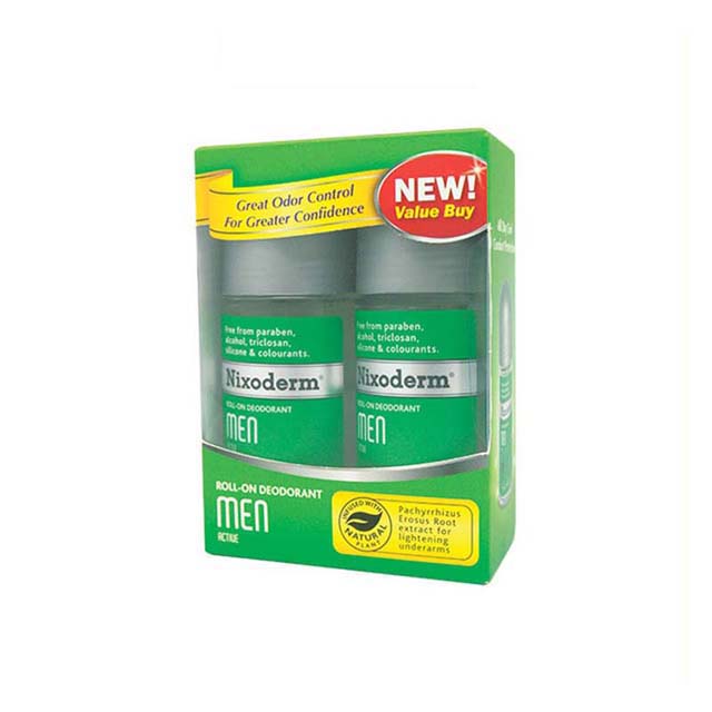 NIXODERM MEN DEODORANT ACTIVE ROLL ON 50ML 2S