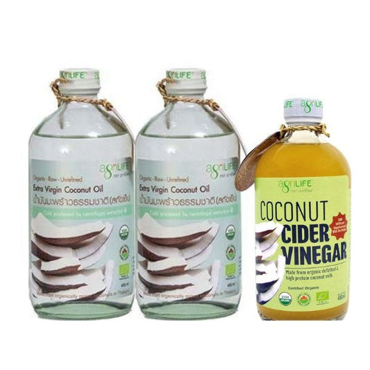AGRILIFE ORGANIC EXTRA VIRGIN COCONUT OIL 450ML 2S FOC CCT CIDER VINEGAR 480ML