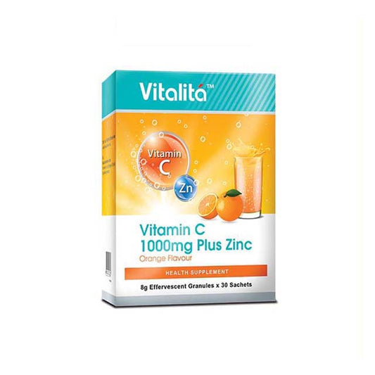 VITALITA VITAMIN C 1000MG PLUS ZINC EFFERVERSCENT ORANGE 8G 30S