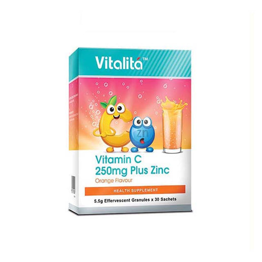 VITALITA VITAMIN C 250MG PLUS ZINC EFFERVERSCENT ORANGE 5.5G X30S