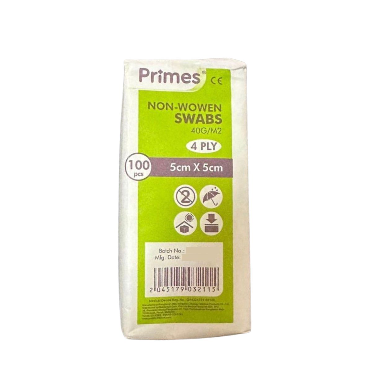 PRIMES NON WOVEN SWAB 5CMX5CM 4PLY 100S