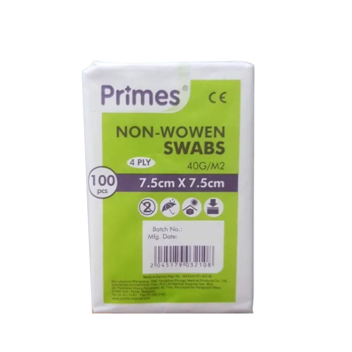 PRIMES NON WOVEN SWAB 7.5CMX7.5CM 4PLY 100S