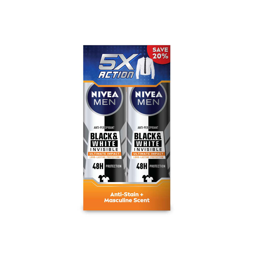 NIVEA FOR MEN DEODORANT BLACK & WHITE ULTIMATE IMPACT SPRAY 150ML 2S