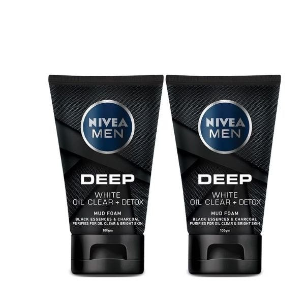 NIVEA FOR MEN DEEP WHITE OIL CLEAR +DETOX FACIAL MUD FOAM 100ML 2S