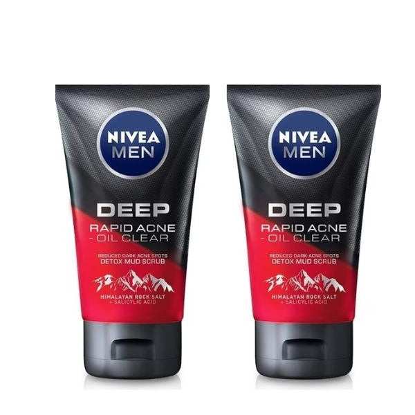 NIVEA FOR MEN DEEP RAPID ACNE OIL CLEAR DETOX MUD SCRUB 100ML 2S