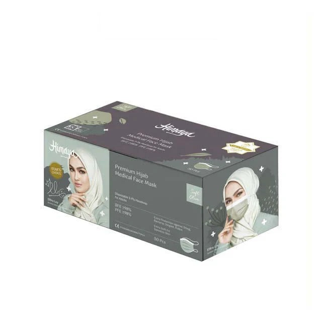 HIMAYA PREMIUM HIJAB MEDICAL MASK SOFT OLIVE 50S