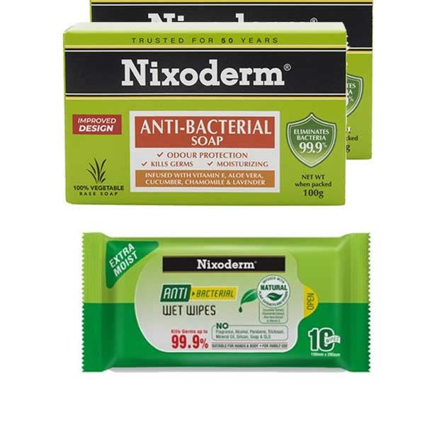NIXODERM ANTI-BACTERIAL SOAP 100G 2S FOC ANTI-BACTERIAL WET WIPES 10S