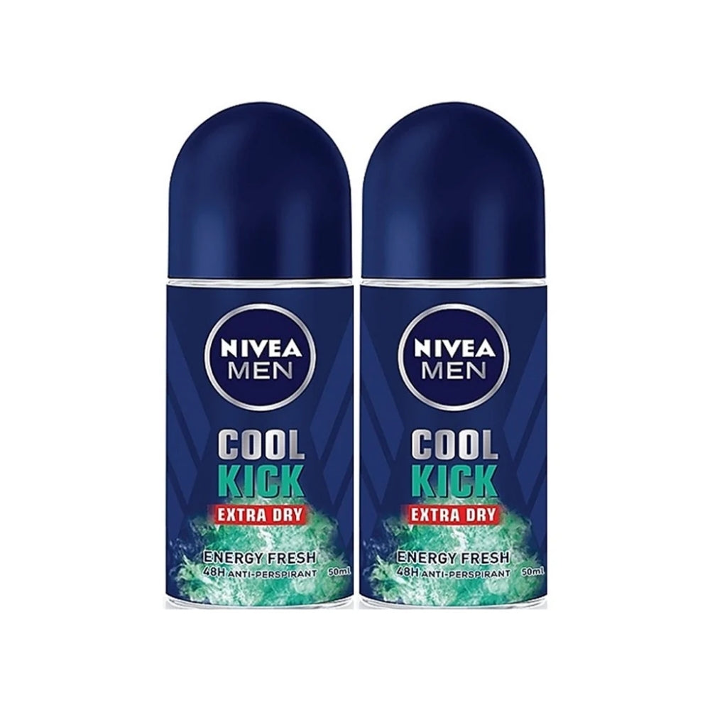 NIVEA FOR MEN DEODORANT COOL KICK EXTRA DRY ENERGY FRESH ROLL ON 50ML 2S