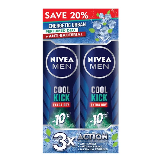NIVEA FOR MEN DEODORANT COOL KICK EXTRA DRY ENERGY FRESH SPRAY 150ML 2S