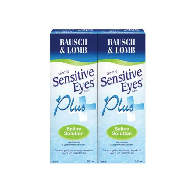 BAUSCH & LOMB GENTLE SENSITIVE EYES PLUS SALINE SOLUTION 355ML 2S