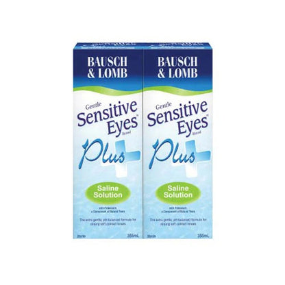 BAUSCH & LOMB GENTLE SENSITIVE EYES PLUS SALINE SOLUTION 355ML 2S