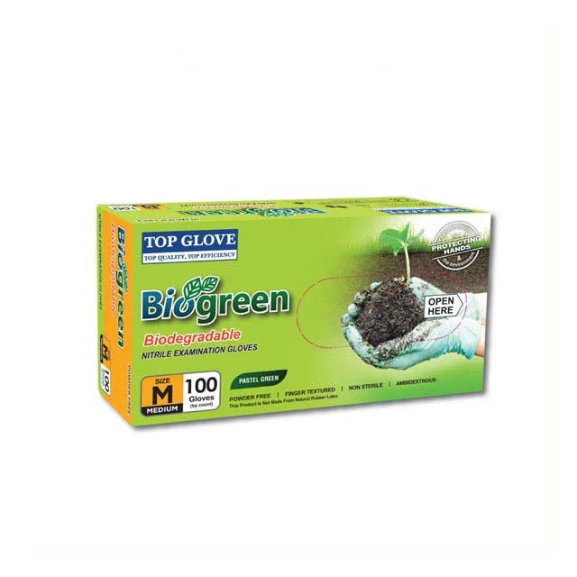 TOP GLOVE NITRILE BIOGREEN GLOVE M 100S
