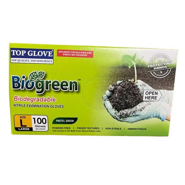 TOP GLOVE NITRILE BIOGREEN GLOVE L 100S