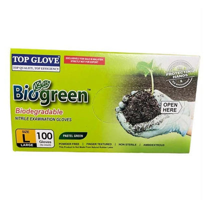 TOP GLOVE NITRILE BIOGREEN GLOVE L 100S