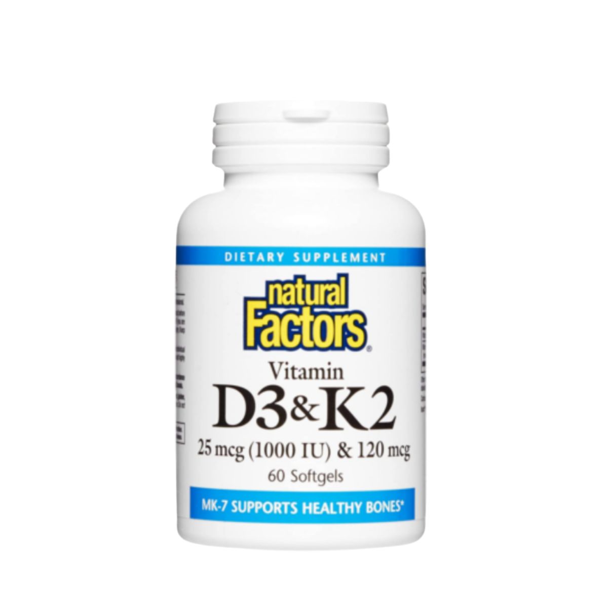 NATURAL FACTORS VITAMINS K 120MCG & D 1000IU 60S