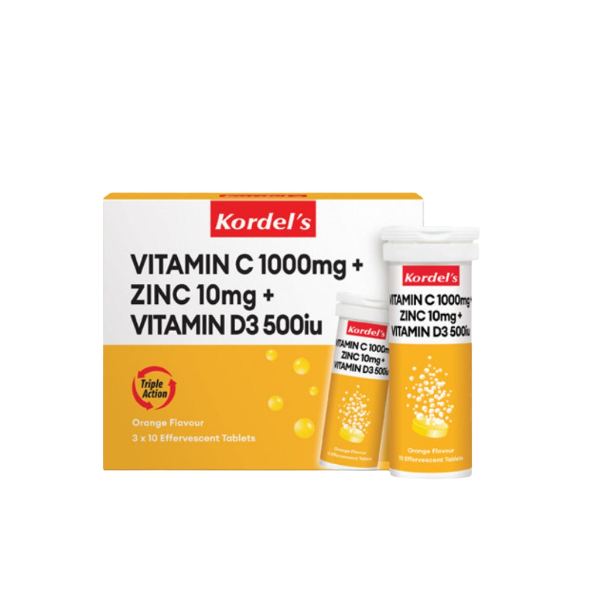 KORDELS  VIT C 1000MG+ZINC10MG+VIT D3 500IU EFFERVESCENT ORANGE 30S