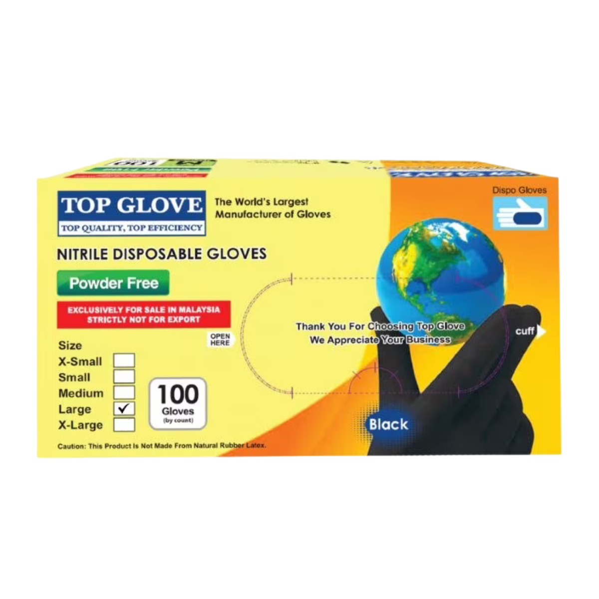 TOP GLOVE NITRILE POWDER FREE GLOVE BLACK L 100S
