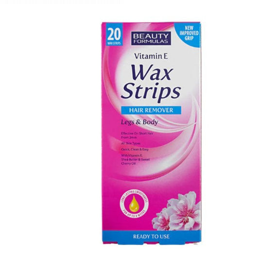 BEAUTY FORMULAS VITAMIN E WAX STRIPS LEGS & BODY HAIR REMOVER 20S