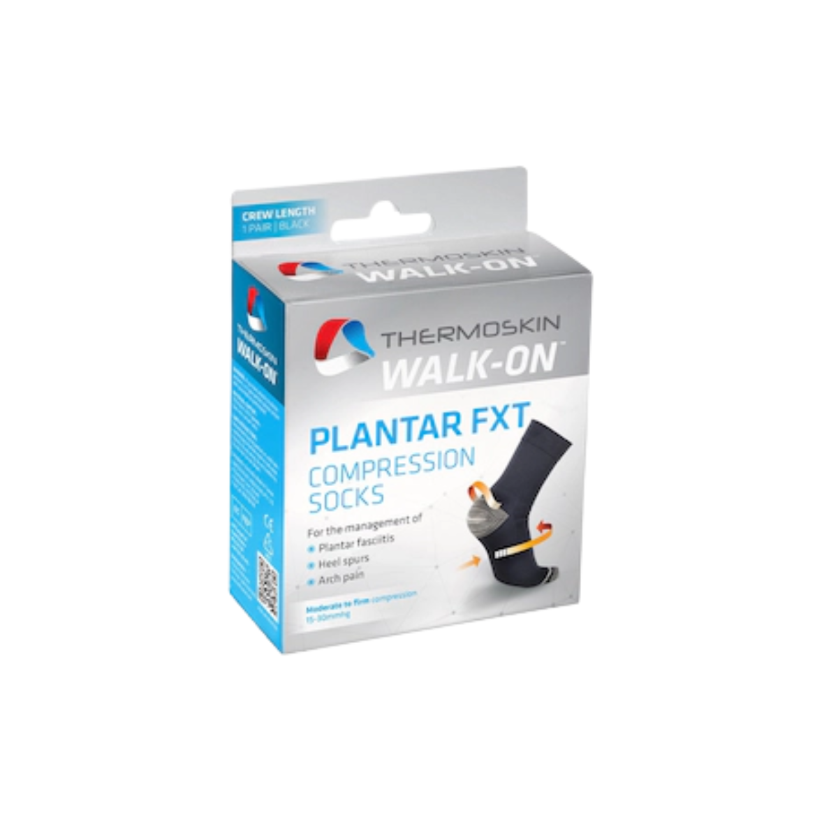 THERMOSKIN WALK-ON PLANTAR FXT CREW LENGTH COMPRESSION SOCKS BLACK L
