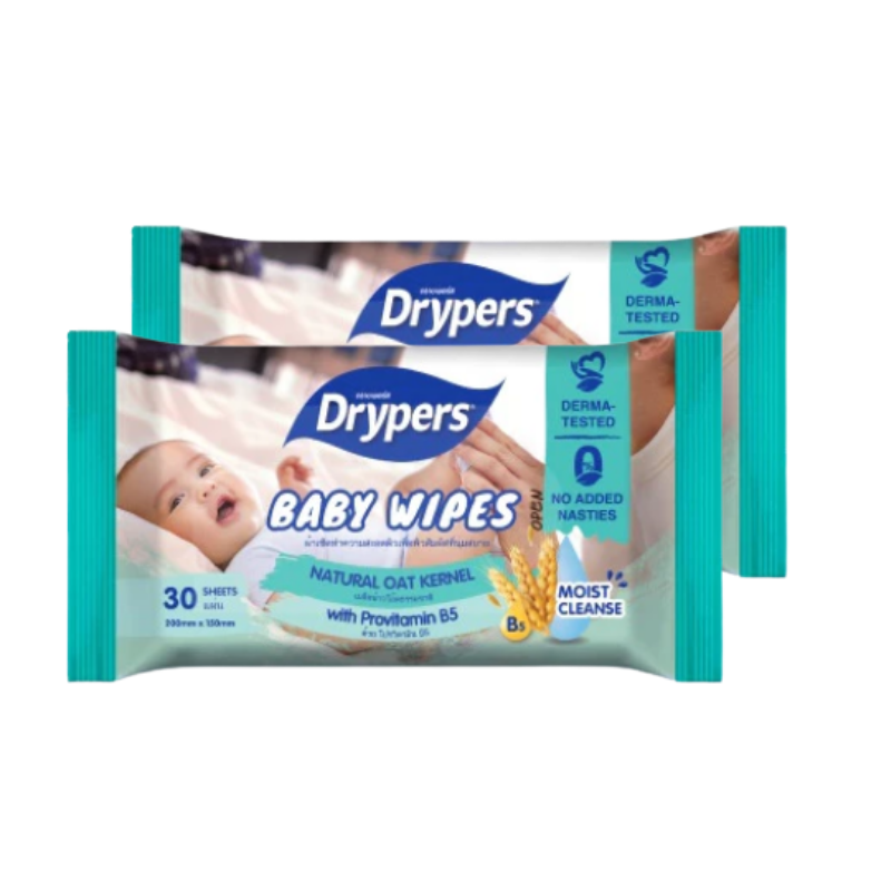 DRYPERS BABY WIPES NATURAL OAT KERNEL 30SX2